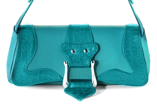 Turquoise blue women's dress belt, matching pumps and bags. Made to measure. Rear view - Florence KOOIJMAN